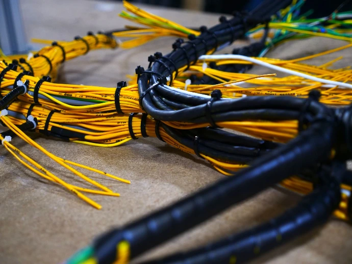 Zoom in on section of wiring loom with conduit wrapping