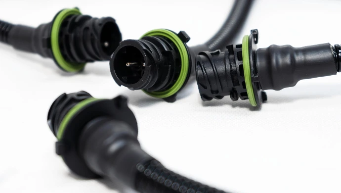 Various Din 72585 Connectors overmoulded onto a cable assembly